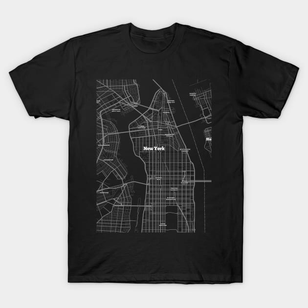 4K New York City Map | HD NYC Map | Black And White Map Of New York City T-Shirt by benayache